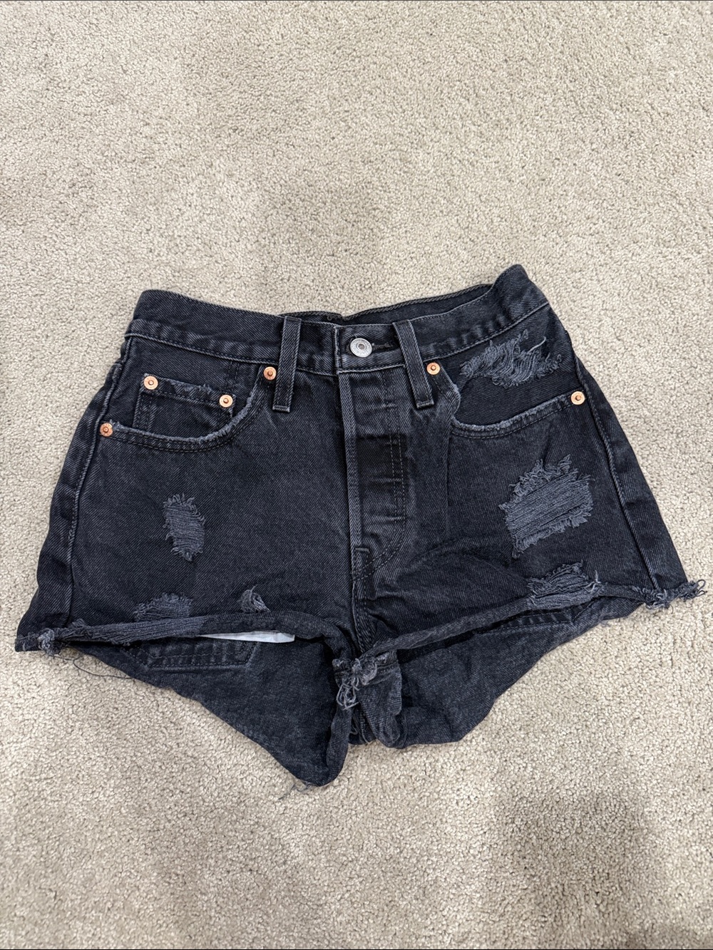 Distressed Black High-Rise Denim Shorts
